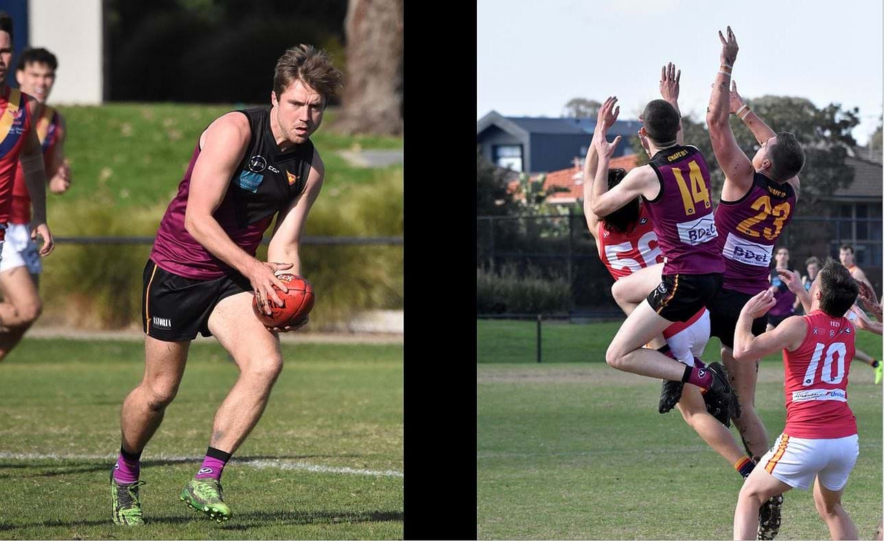 A wary Corey Rich; the big men Durras Seccull (14) and Lachie Treverton (23) fly