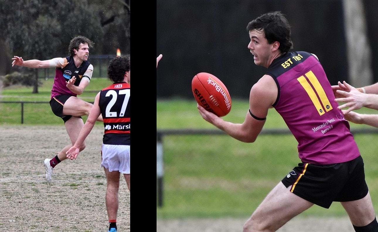 Will Paul clears from defence, Lachie Vaughan (11) handballs out