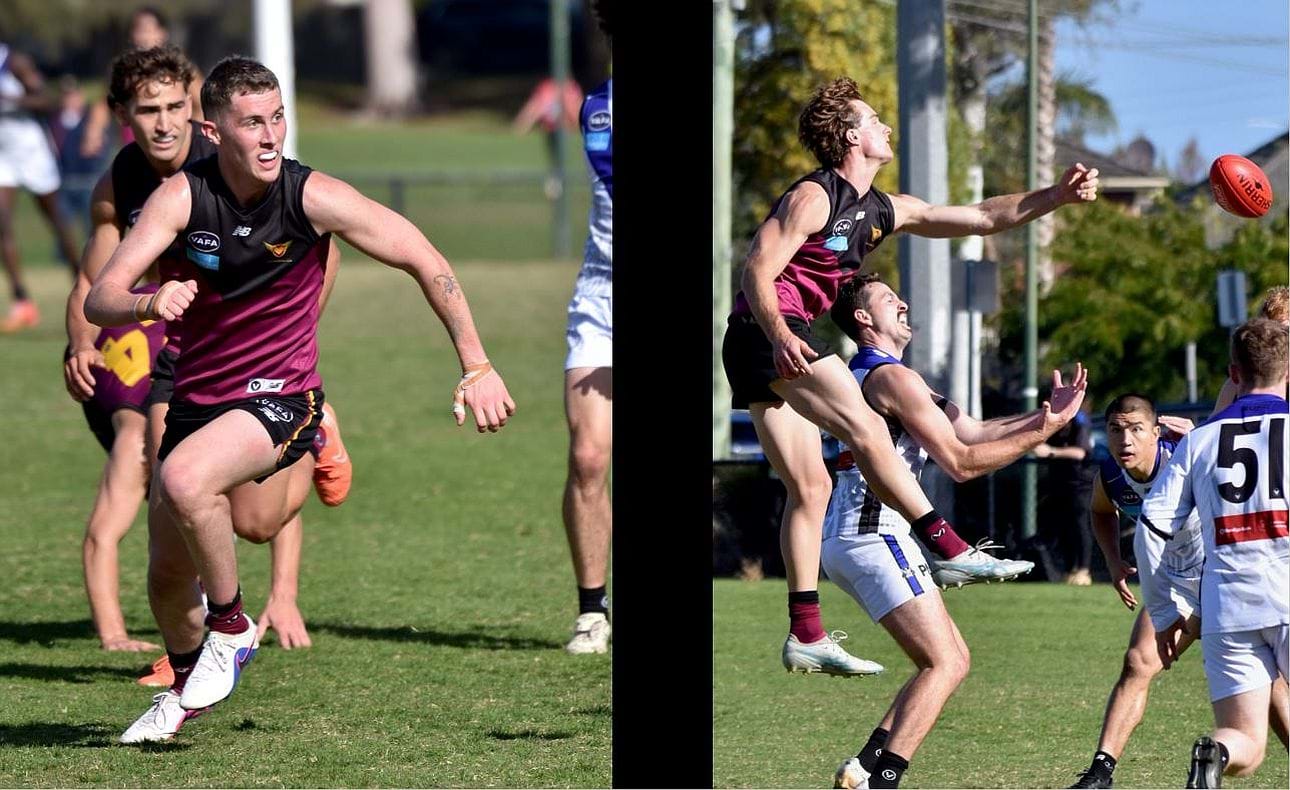Defenders James Connell and Hugo Lynch in action in the season opener against University Blacks