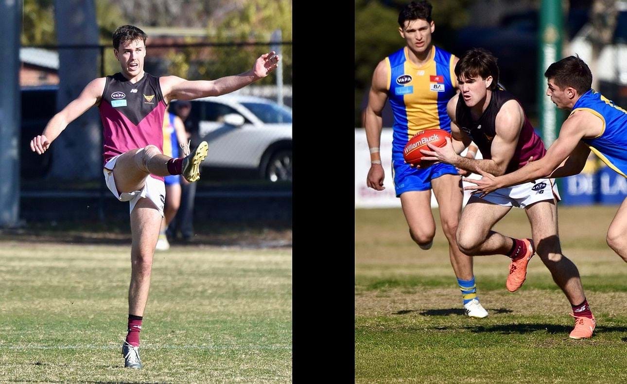 Lachie Vaughan and Josh Gasparini in action against De La Salle
