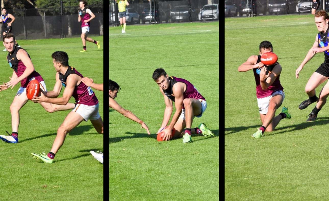 Sam Loewe on the bend in the Round 3 match at Old Carey's Bulleen ground