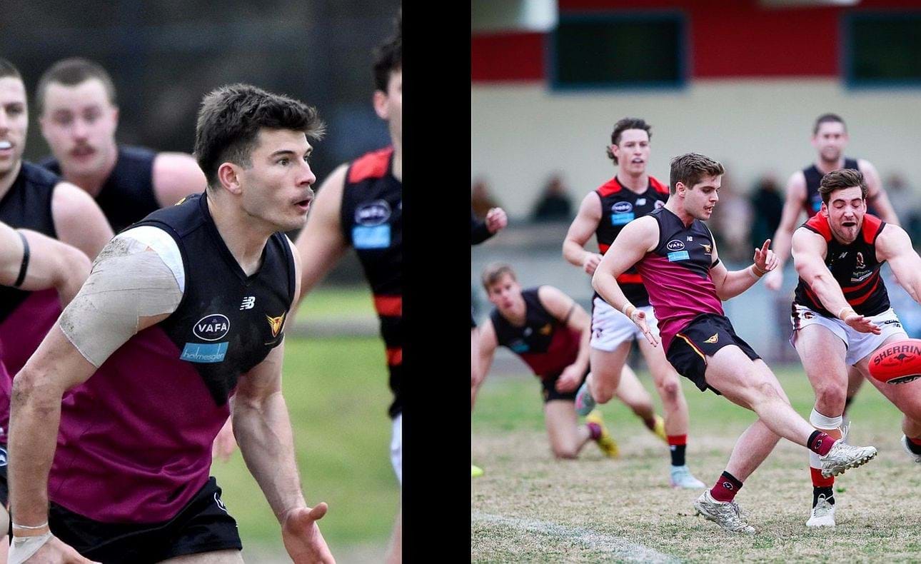 Concentration written all over Connor Riley's face; Liam Wood just gets his kick out in time