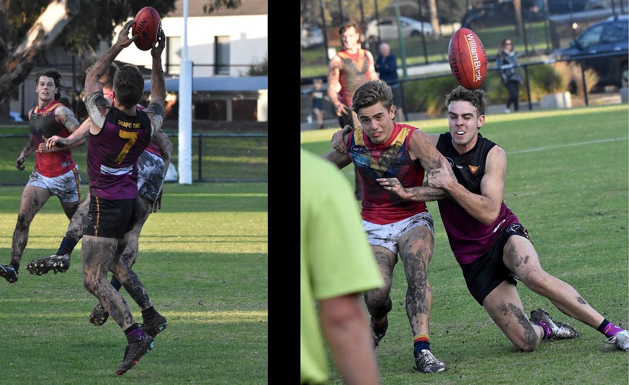 Brodie Steele with a fingertip mark and Will Gown with a tackle