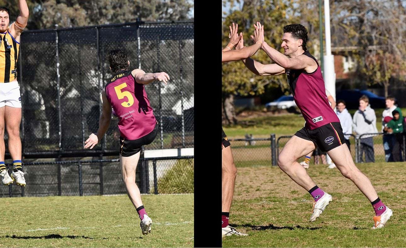 Skipper Brede Seccull kicks one of his three goals for the day