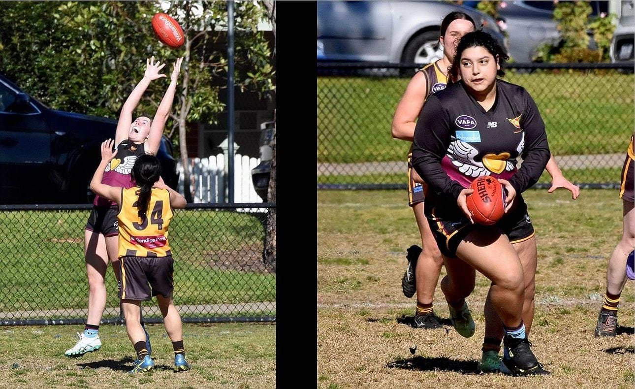 A stretch for Sophie Fitchett as Izzie Nazaretian heads goalwards