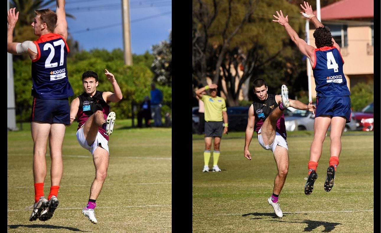 Sam Loewe and Charlie Sinclair taking shots at goal in the first quarter