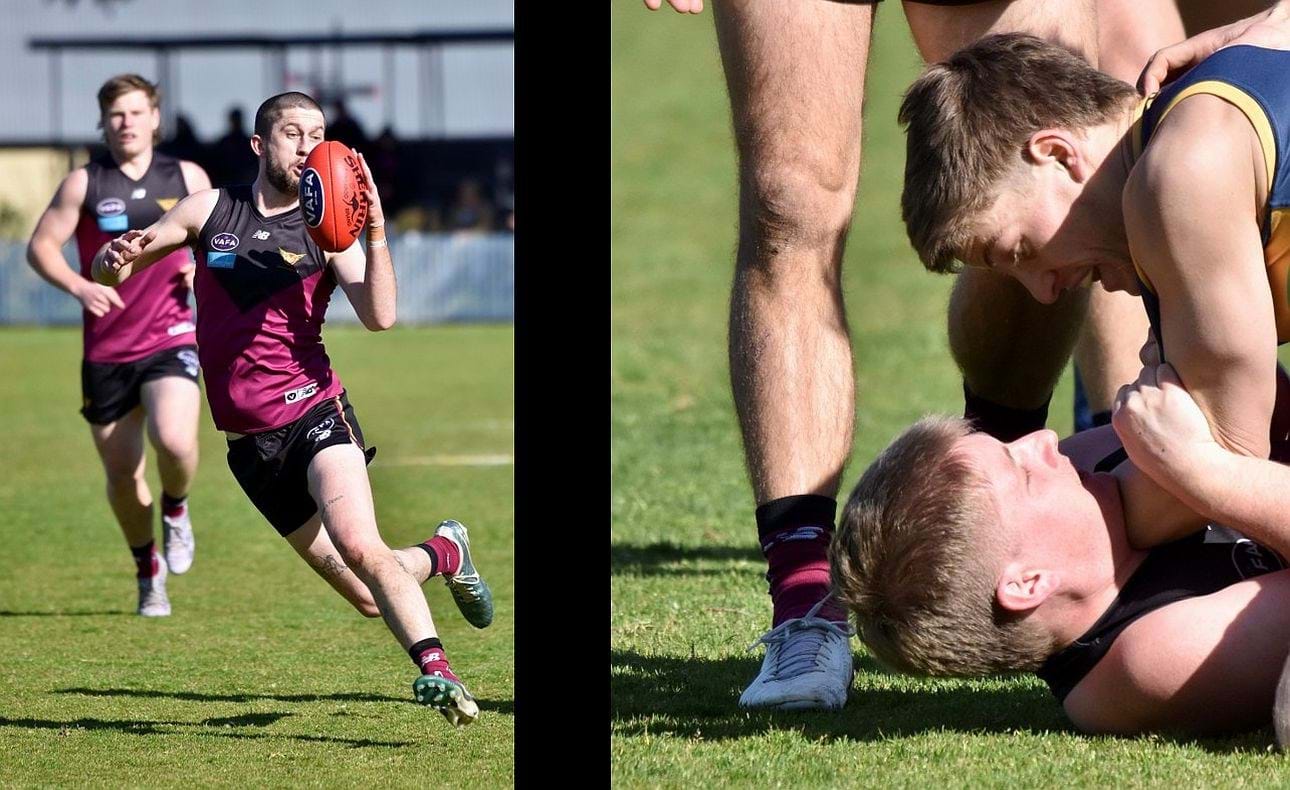 Durras Seccull gathers in front of Mitchell Kirkwood-Scott, whose older brother Liam finds himself pinned to the turf