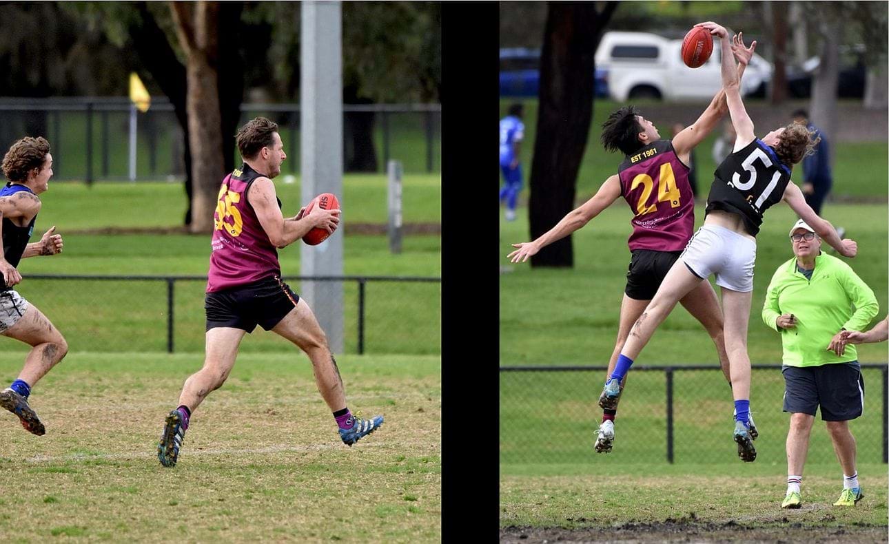 Peter Gleadhill (55) and Michael Cowell (24) in action for the Reserves