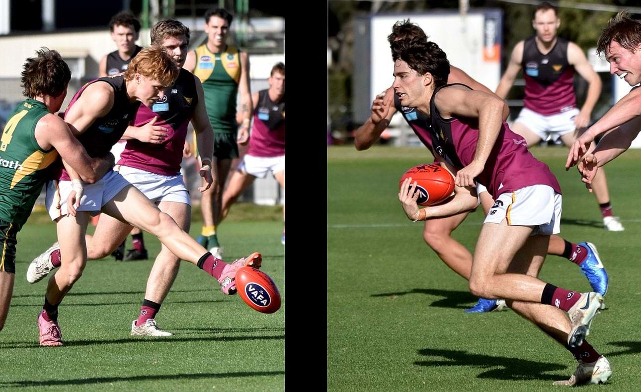 Joel Lasscock kicks under pressure, Noah Higgins makes a quick exit