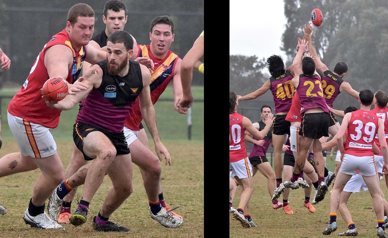 Will Barrie in the thick of it, then in a triple jump with team mates Jack Kennedy (40) and Ethan Hardeman (23)