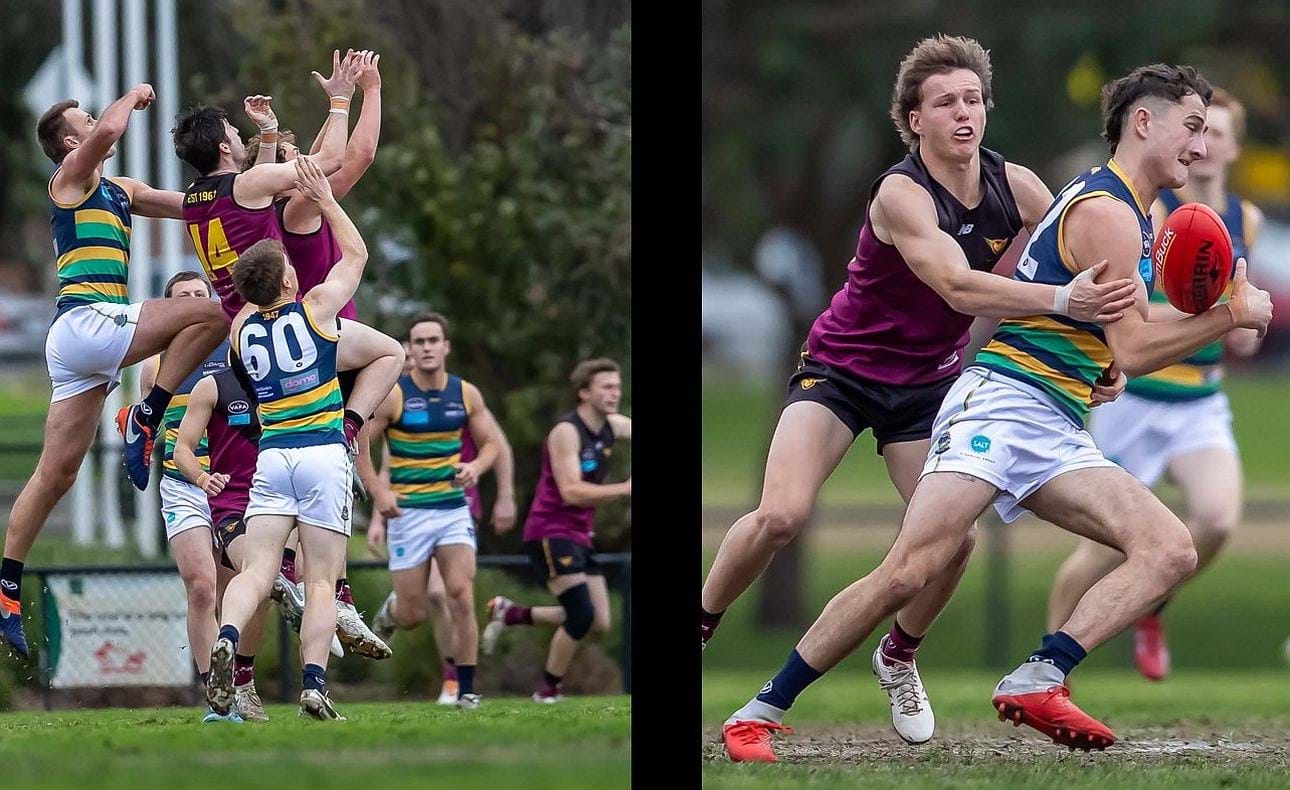 Durras Seccull and Joel Chilcott in the pack while the Bloods second debutant Archer Harrop lays a tackle