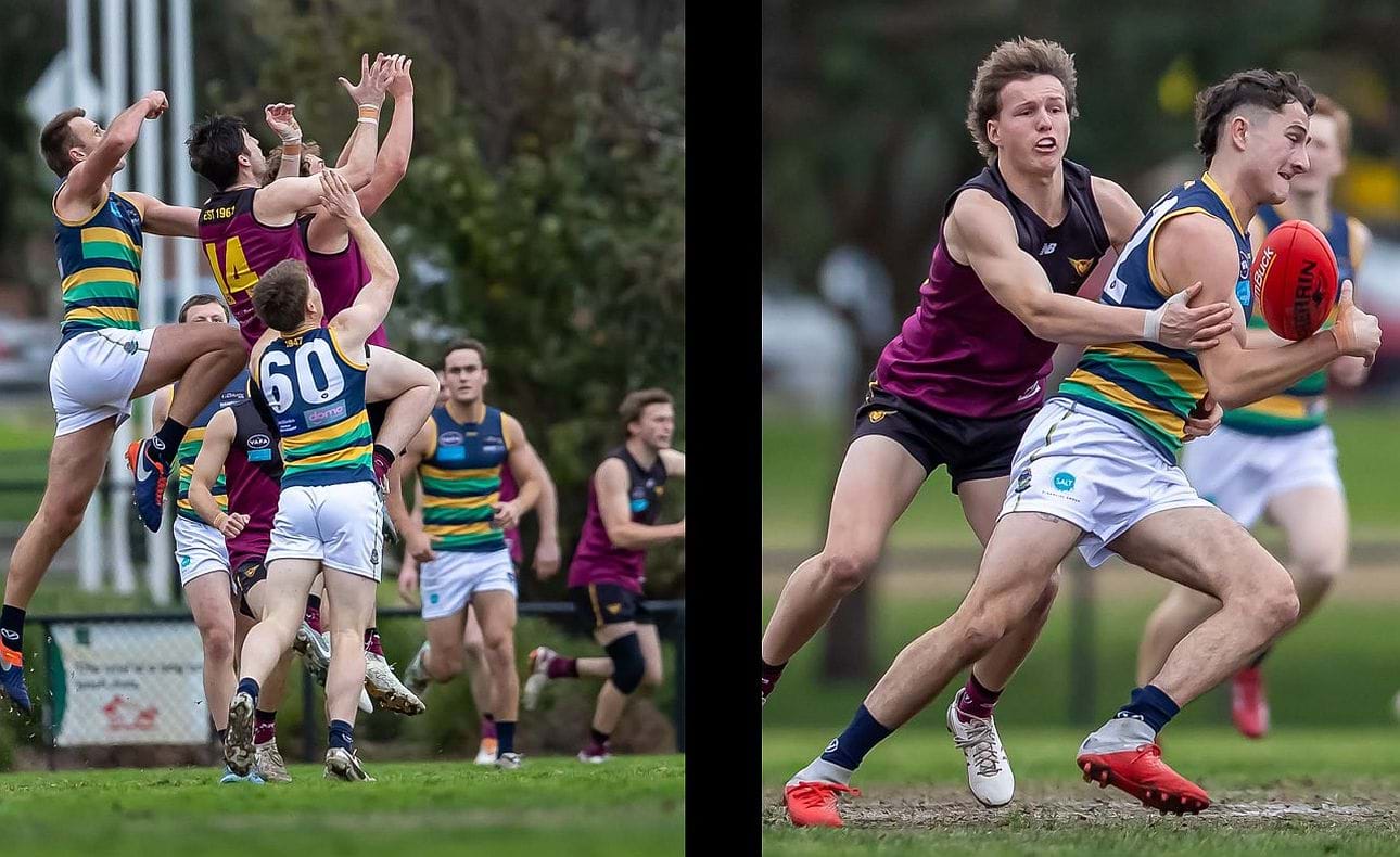 Durras Seccull and Joel Chilcott in the pack while the Bloods second debutant Archer Harrop lays a tackle