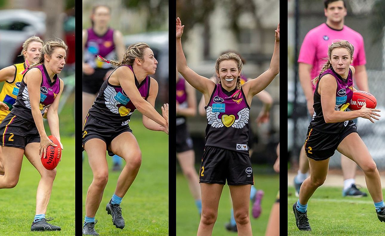 A day in the life for Taylah Vines-Chapple; a kick, a tackle, a smile on the mark and a dash down the wing