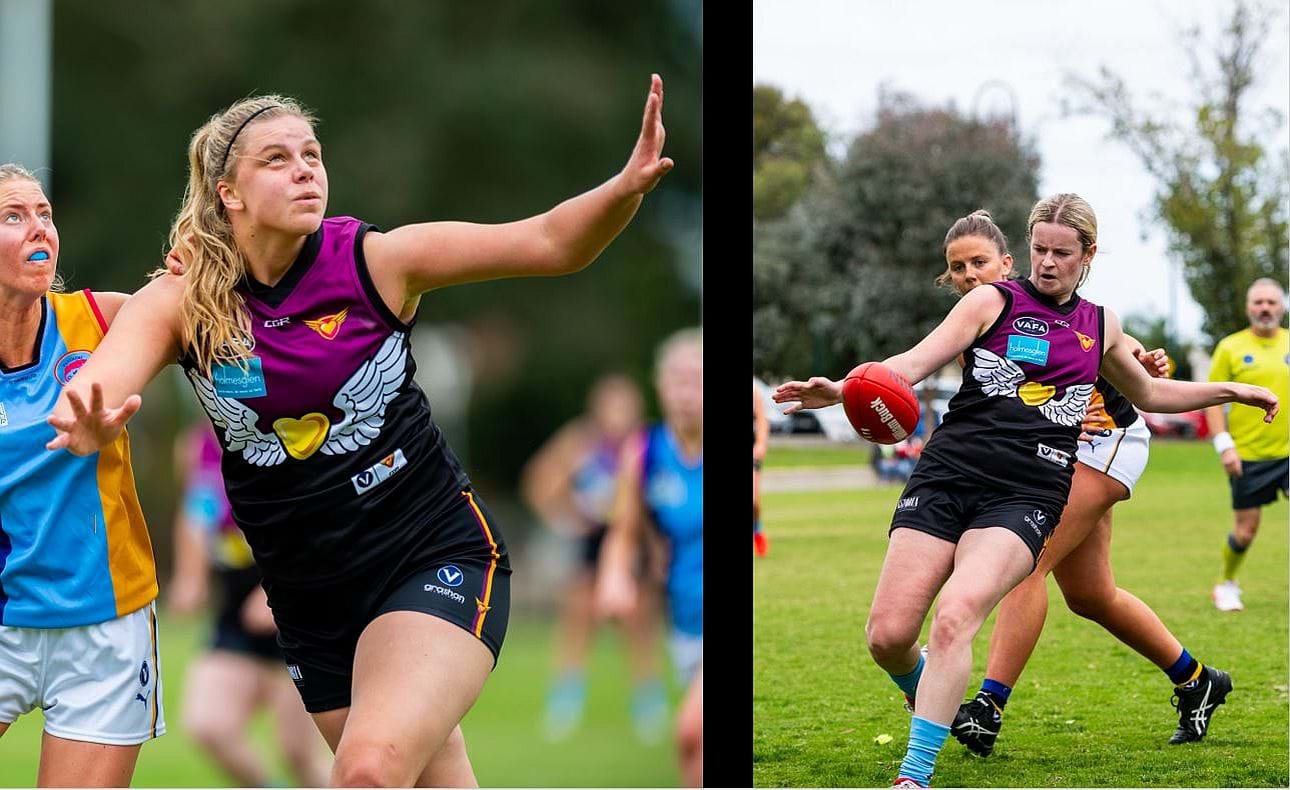 Holly Treverton fends and Carly Dillon just gets her kick in