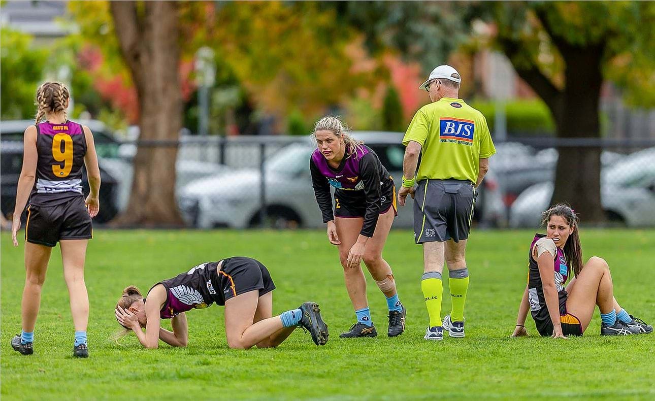 Crash!  Taylah Vines-Chapple (9), Joyce Dunne, Mim Waterman and Eloise McCrae
