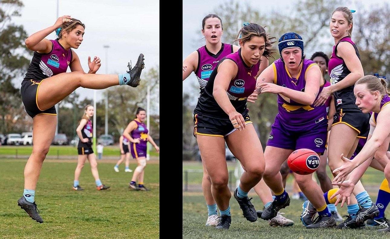 Elosie McCrae kicks away and leads the chase in the pack