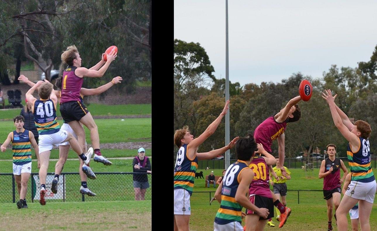 Blake Woodman (1) holds his mark, but it's a near miss for Jasper Waring