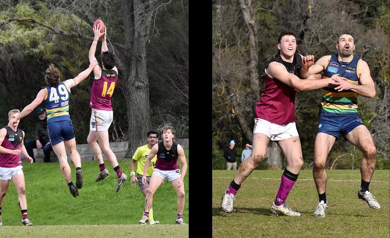 Yet another intercept mark to Durras Seccull (14), Brodie Findlay competing strongly in the ruck
