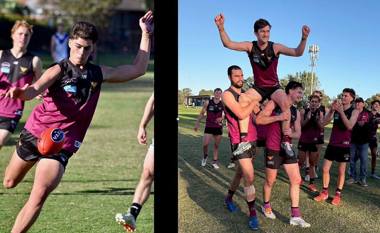 Wingman Nick Mavropoulos in his first game; Durras Seccull chaired off after his 150th
