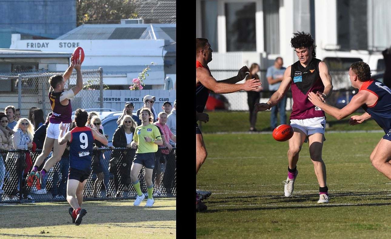 Brodie Steele marks in defence, Luke Bailey looks to thread his kick away
