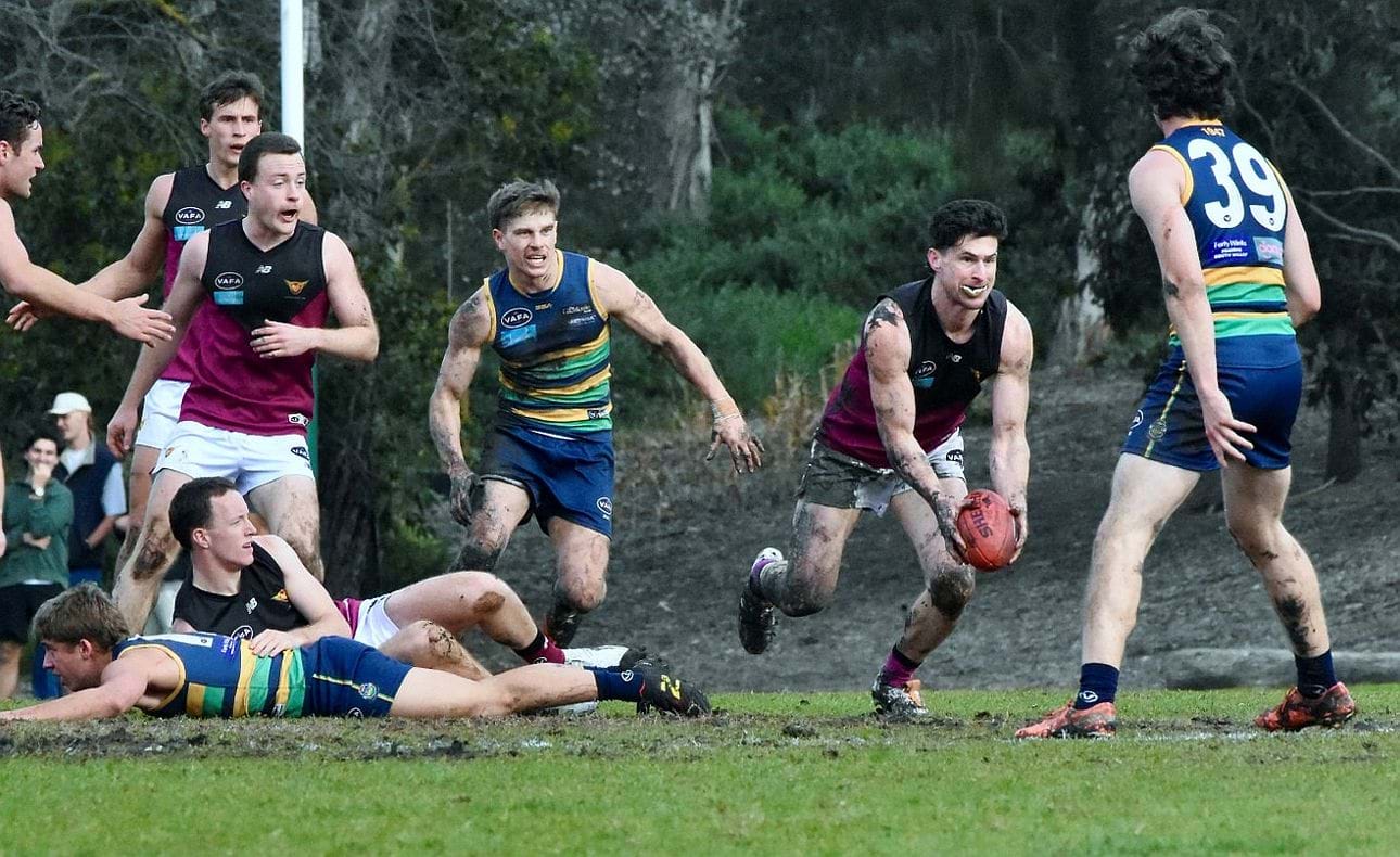 A muddied Brede Seccull makes his exit