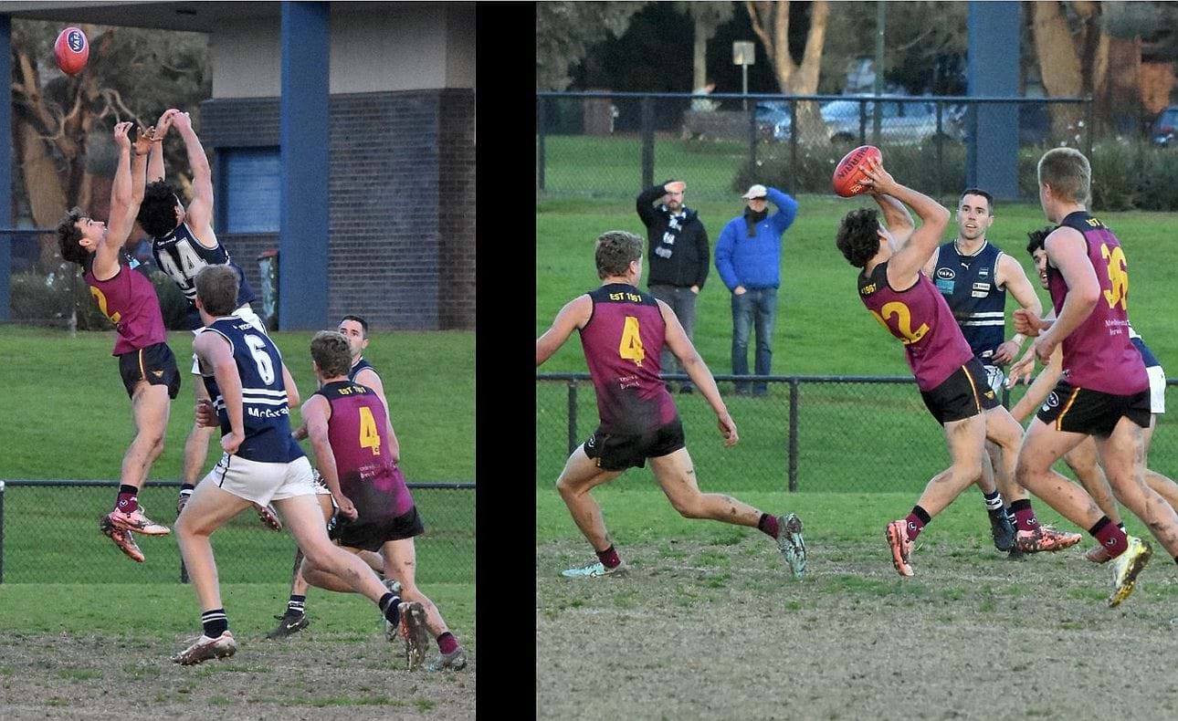 Ned Conway in marking contests, Hugo Nosiara (4) and Lachlan Gilliam (36) in support