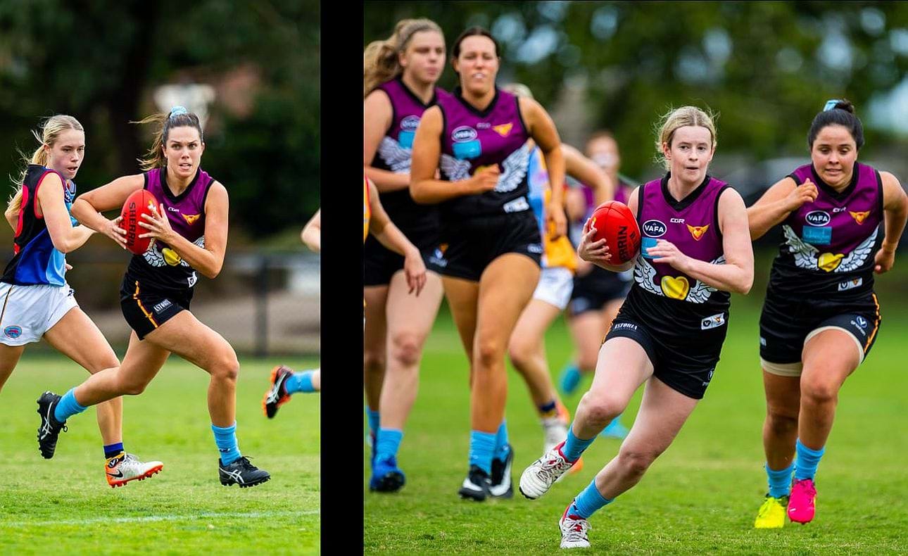 Runners Danielle Frawley and Carly Dillon on a break
