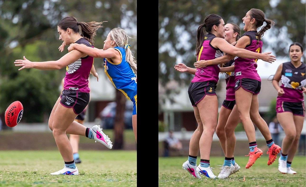 Leesa Guestella's kick and goal delights her skipper Jasmine Bettess