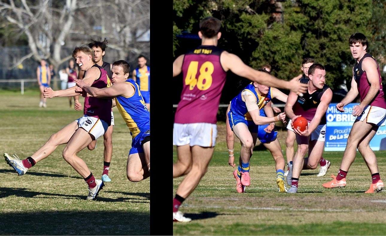Charlie Harrop kicks around the corner and Max Sievers navigates his way through traffic