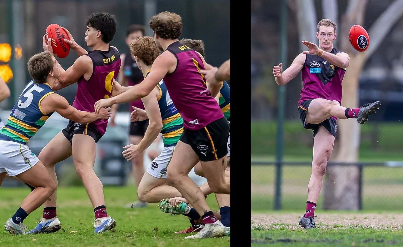 Nick Mavropoulos (9) has a problem on his hands but Bailey Yates is clear