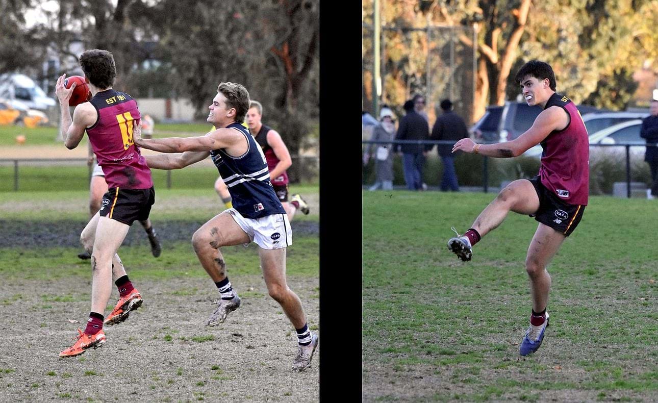 James Blight (11) marks, Nick Mavropoulos clears