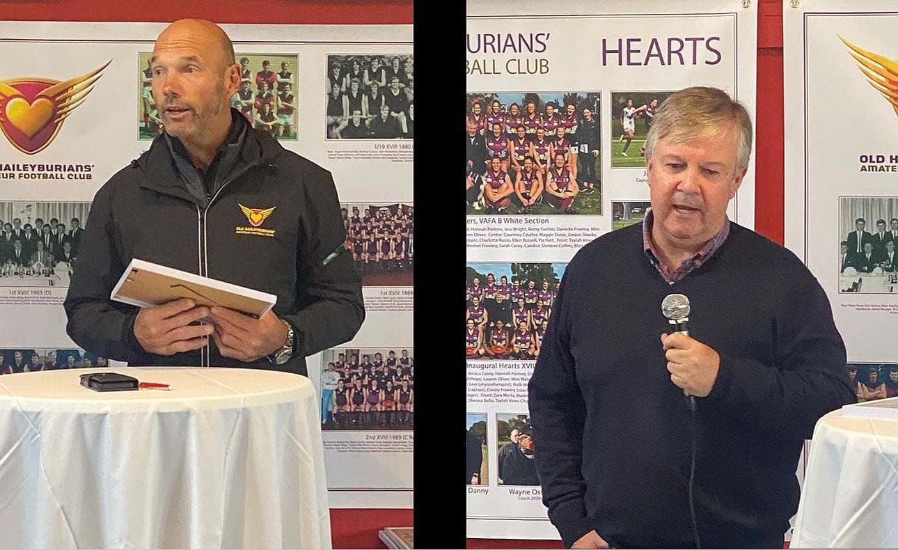 New Life Members Stewart Loewe and Tony Doyle accepting their awards at the Life Members' Luncheon