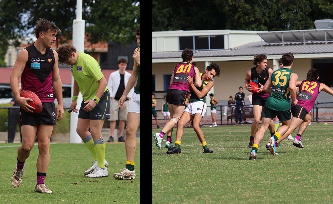 Scanlan Lynch readies for a shot on goal while Hayden Whitaker is shepherded by team mates Jake Black (40) and Matthew Cowell (62)