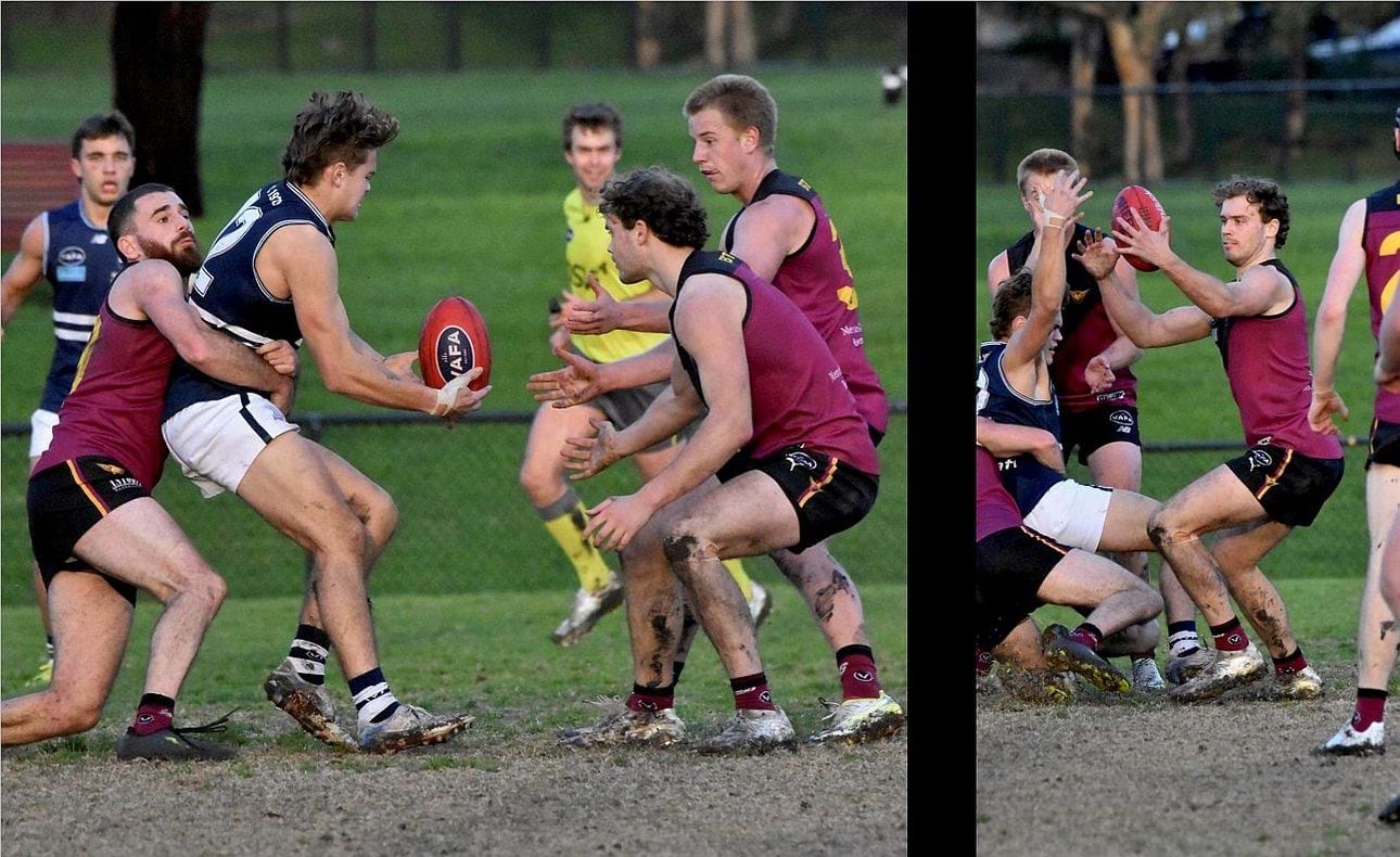 Will Barrie's determined tackle sees the ball spill free to team mate Joel Chilcott