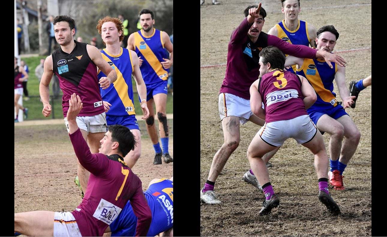 Noah Gown (7) directs traffic for Sam Loewe and Jack Munro (3)