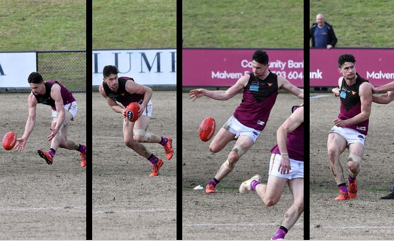 The Brede Seccull show; a gather, a swivel, a kick and a look downfield