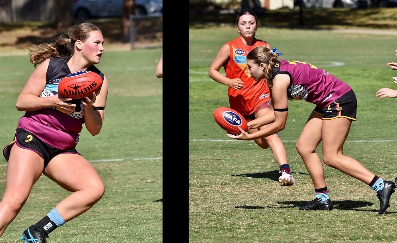Ivy Compton and Eliza Main in action for the Hearts in their match against Therry Penola