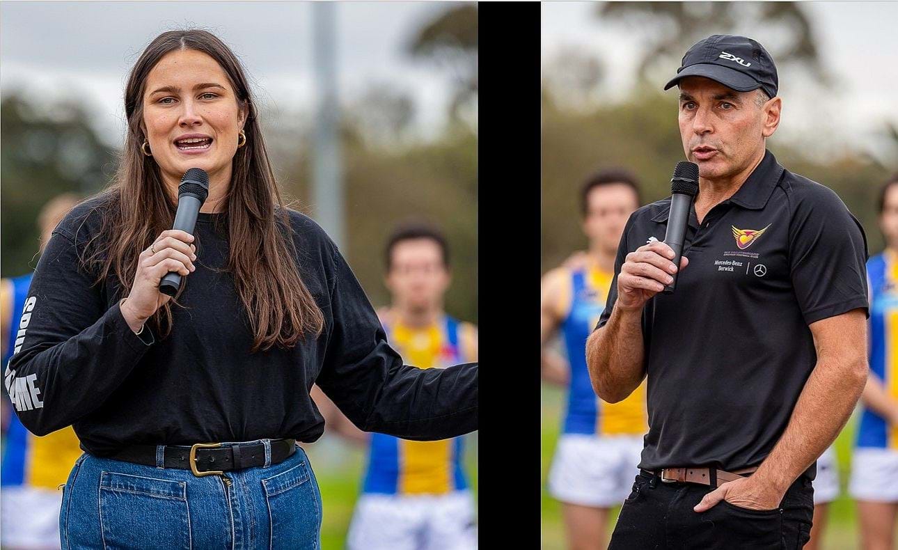 Round 15 was Spud's Game, with Chelsea Frawley and president Matthew Armstrong addressing the players and crowd before the game