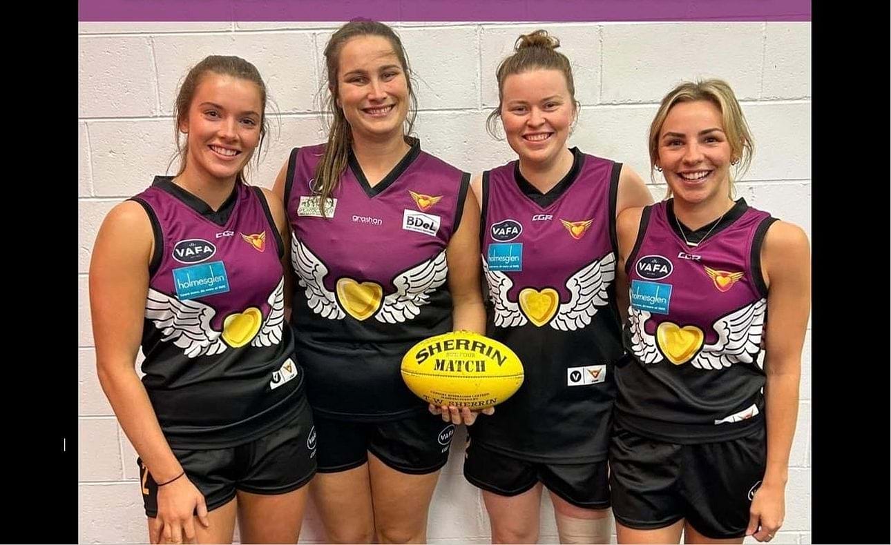 The Hearts unveil their 2023 leadership team: Bella Scaunich, former captain Chelsea Frawley, new captain Bridget Hanrahan and Taylah Vines-Chapple