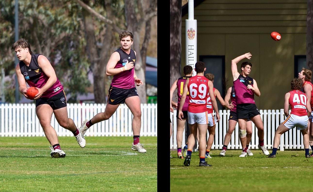 Max Walstab, Liam Wood and ruckman Ethan Hardeman in action for the Reserves