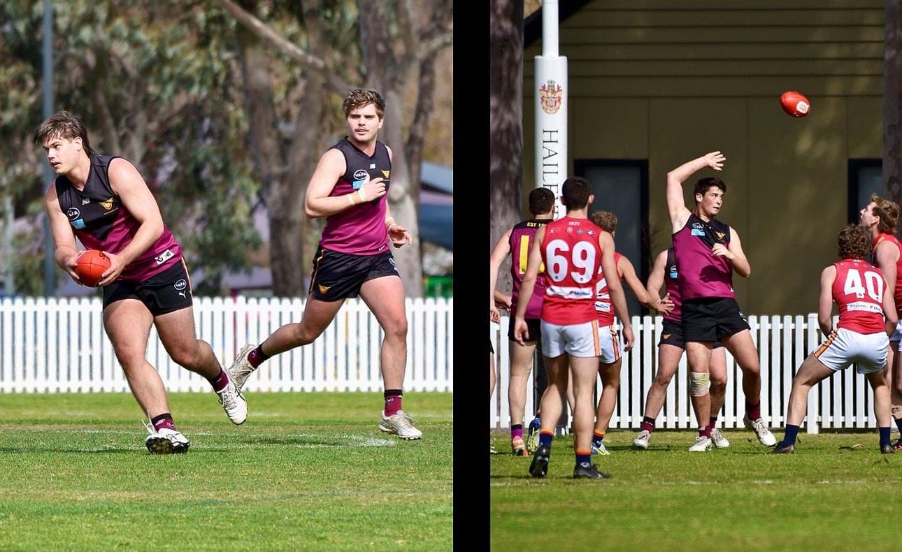 Max Walstab, Liam Wood and ruckman Ethan Hardeman in action for the Reserves