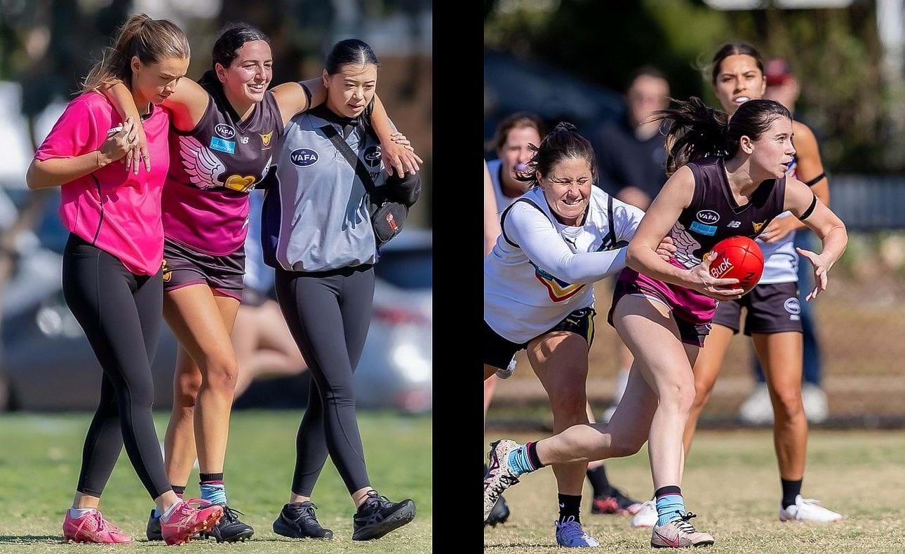 Alexandra Amvazas in the hands of the trainers, Tess Baxter makes a break