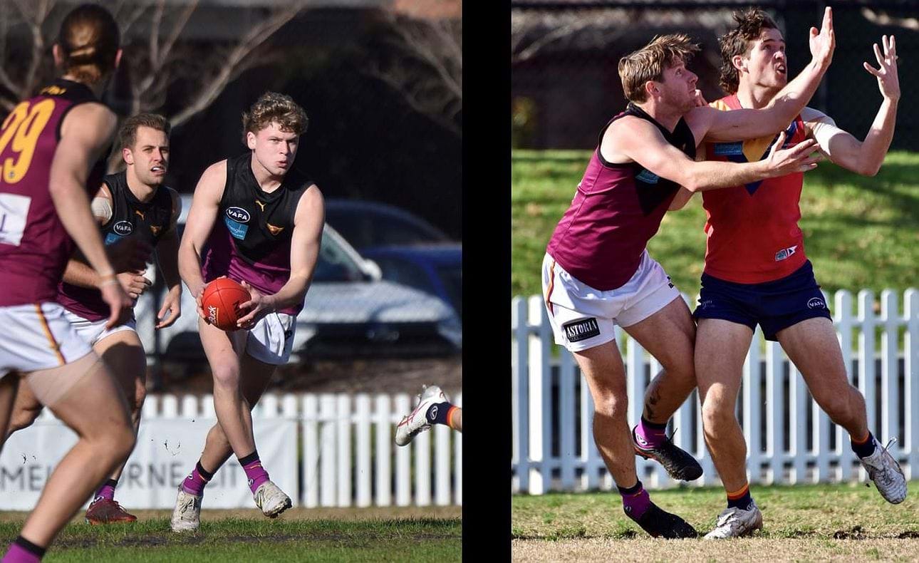 In Round 10 Hugo Nosiara breaks clear from defence and Peter Gleadhill battles his Old Scotch opponent on the wing; Gleadhill also played in the Bloods last win against the Cardinals at their Camberwell home back in 2011