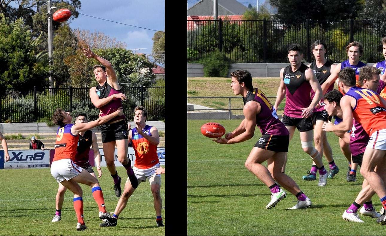Ruckman Lachie Treverton taps, mid-fielder Billy Mackay handballs