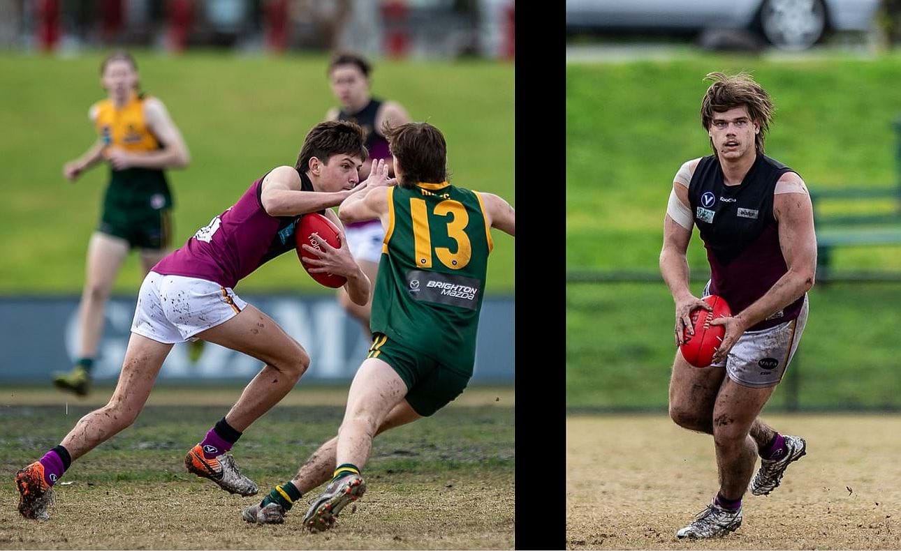 George Aivatoglou fends off, Max Walstab looks to kick downfield