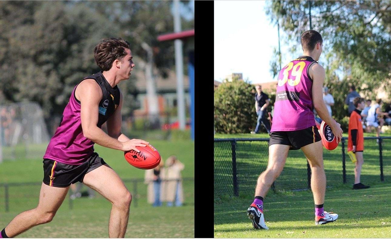 Noah Higgins and Max Sinclair (39) about to deliver