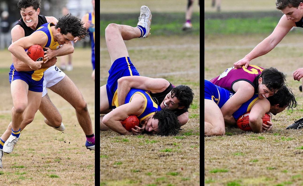 Ky Turner lays a tackle on a day the Bloods generally lacked this sort of intensity