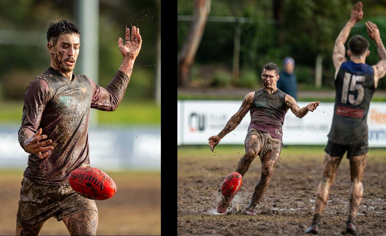 Players became less and less distinguishable as the game went on, but Noah Gown and Max Sinclair can still be recognised through the mud