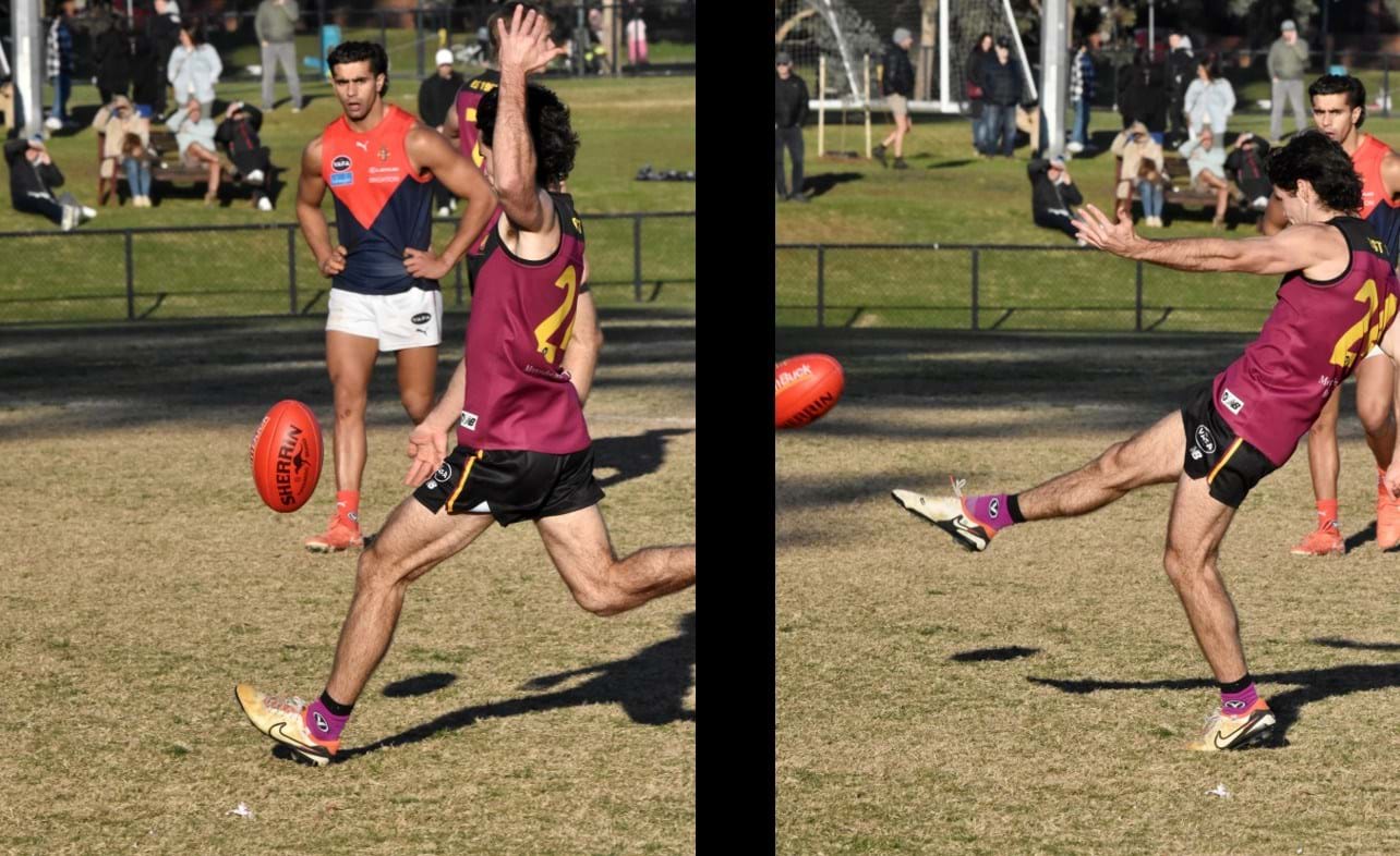 Charlie Sinclair kicks a goal