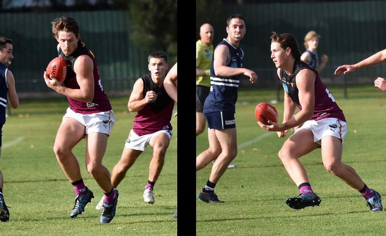 Harrison Jones marks and looks to handball